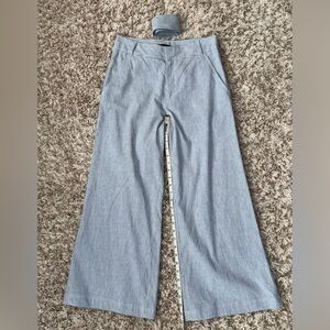 Banana Republic Blue and White Striped Wide Leg Linen Blend Pants